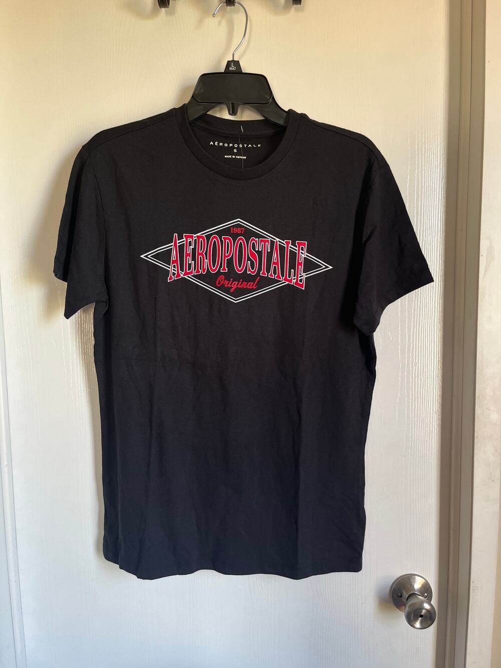 Aeropostale Mens Black Graphic Tee Shirt Small S Original 1987 Logo Short Sleeve